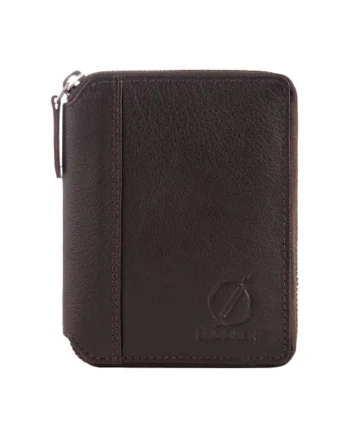 Portofel din piele naturala, Brodrene, G-05L, pentru barbati, 10 x 13 x 2 cm, Maro inchis