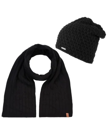 Set caciula + fular dama, Brodrene, Acril, Circumferinta 55-58 cm, Fular 170 x 40 cm, Negru