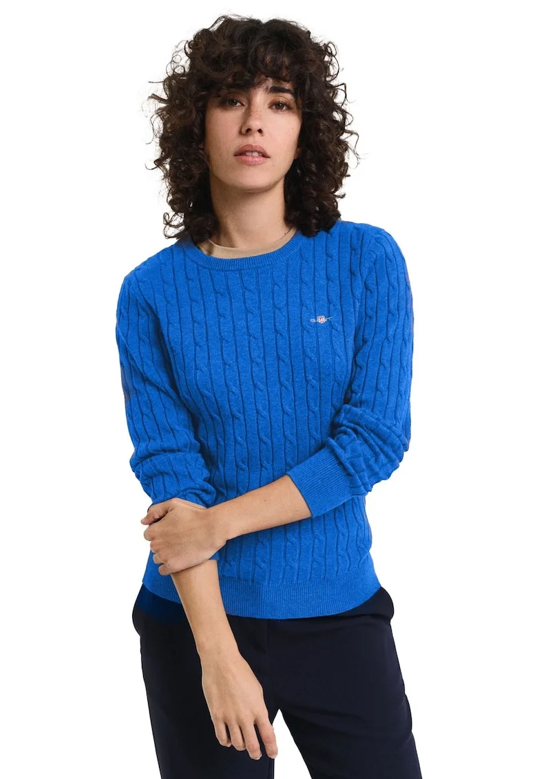 Pulover slim fit cu model torsade, Albastru royal