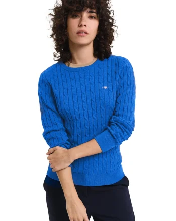 Pulover slim fit cu model torsade, Albastru royal