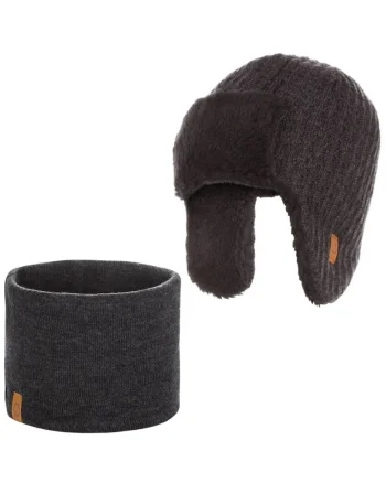 Set caciula cu fular barbati Brodrene, Acril, Gri inchis