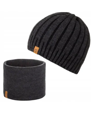 Set caciula si fular barbati Brodrene, Acril, Gri inchis