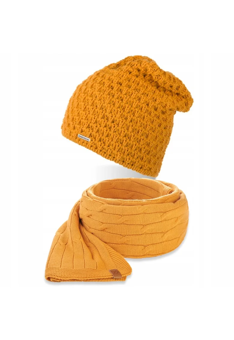 Set caciula si fular dama Brodrene, Acril, Galben