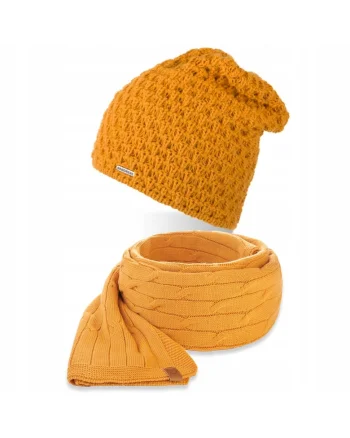 Set caciula si fular dama Brodrene, Acril, Galben