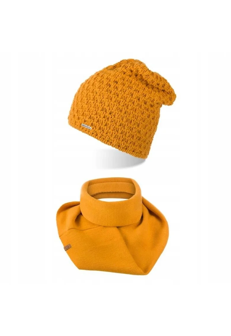 Set caciula si fular dama Brodrene, Acril, Galben