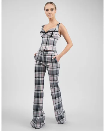 Pantalon evazat carouri pastel