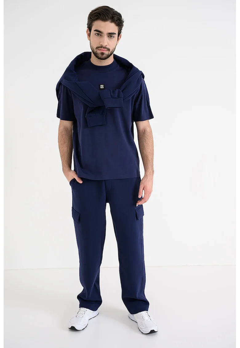 Tricou cu decolteu la baza gatului si logo, Albastru indigo