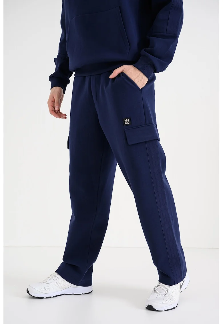 Pantaloni cargo de trening drepti cu snur, Albastru indigo