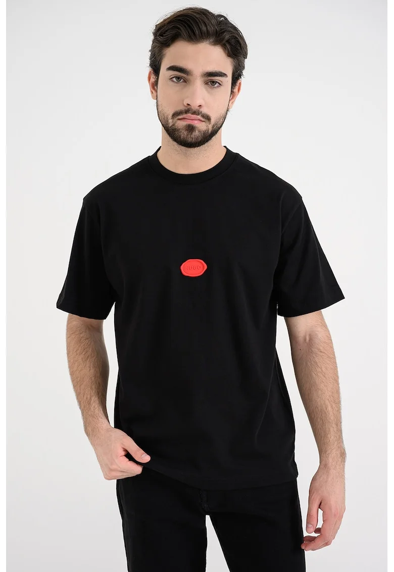 Tricou de bumbac cu logo stampila, Negru