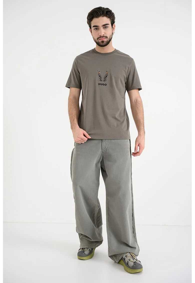 Tricou de bumbac cu broderie Dugolini, Kaki