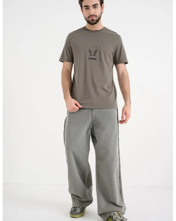 Tricou de bumbac cu broderie Dugolini, Kaki