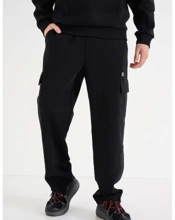 Pantaloni cargo de trening drepti cu snur, Negru