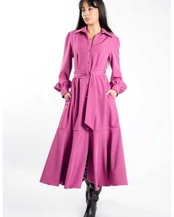 Rochie camasa cu buzunare si guler ascutit, Mov