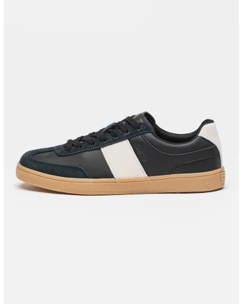 Pantofi sport low cut cu garnituri din piele intoarsa, Negru/Gri deschis