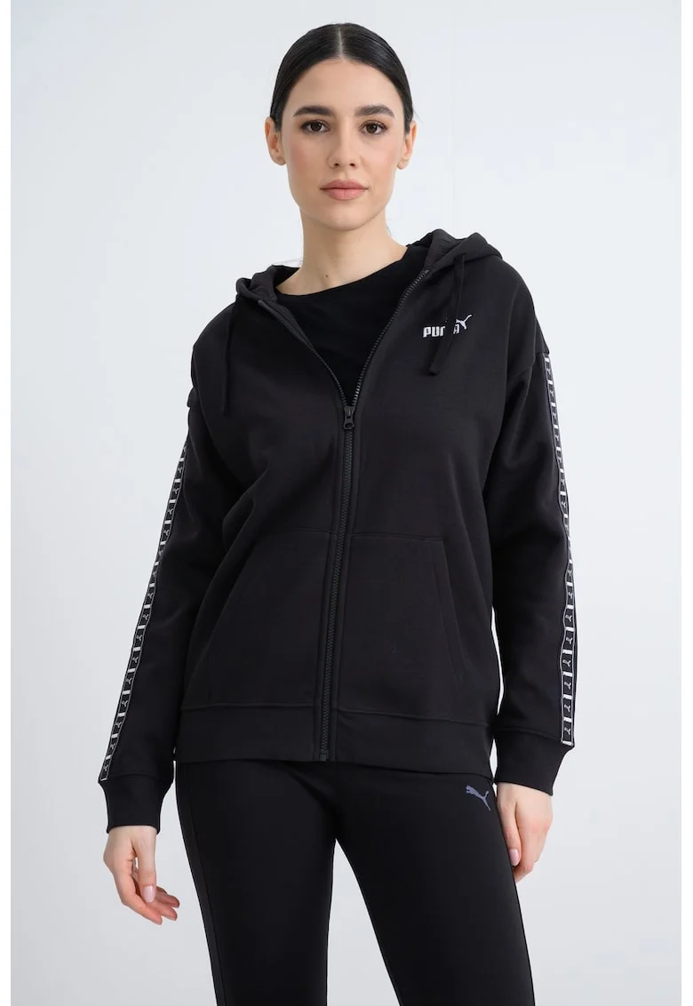 Hanorac relaxed-fit cu captuseala calduroasa si fermoar Essentials Tape, Negru