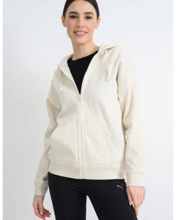 Hanorac relaxed-fit cu captuseala calduroasa si fermoar Essentials Tape, Crem