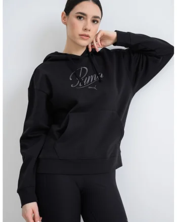 Hanorac relaxed-fit cu imprimeu logo pe piept Essentials Script, Negru