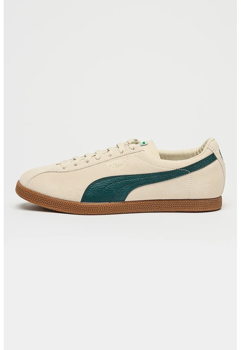 Pantofi sport Brasil din piele intoarsa si piele, Alb/Verde englez