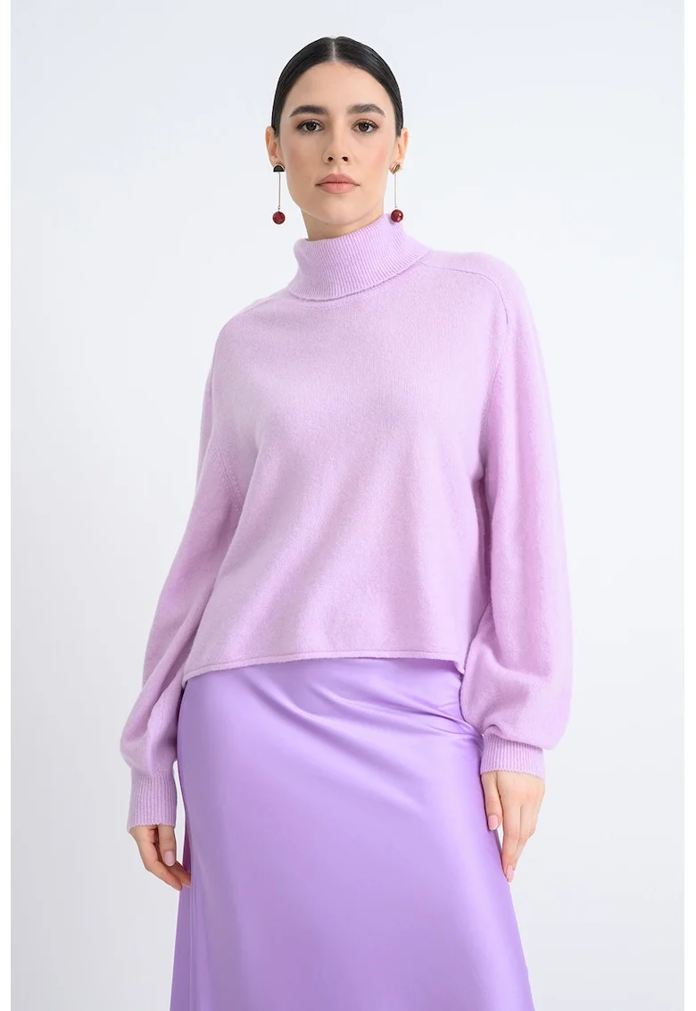 Pulover lejer uni cu guler inalt, Lila