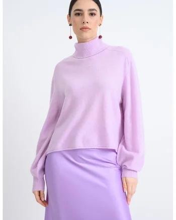Pulover lejer uni cu guler inalt, Lila