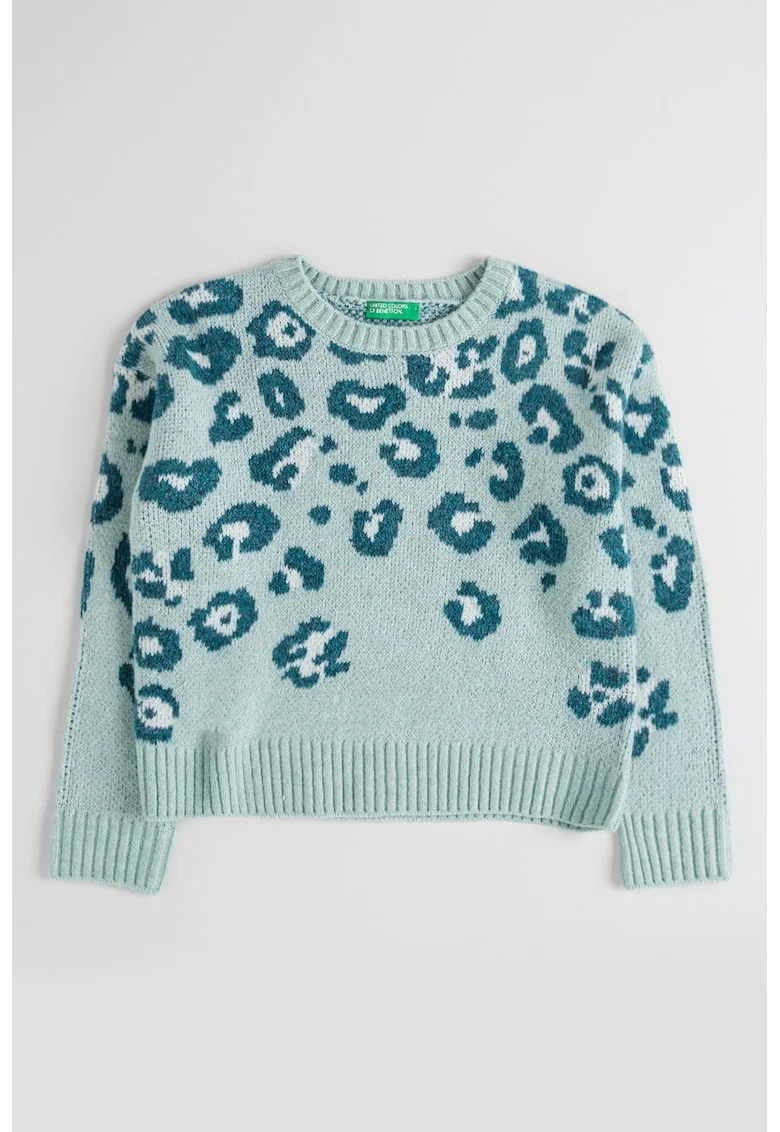Pulover tricotat cu animal print, Verde deschis
