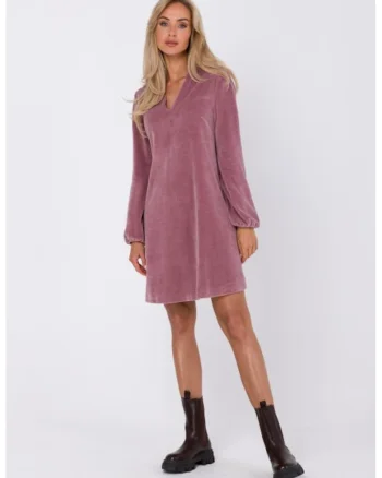 Rochie din velur cu decolteu in V,