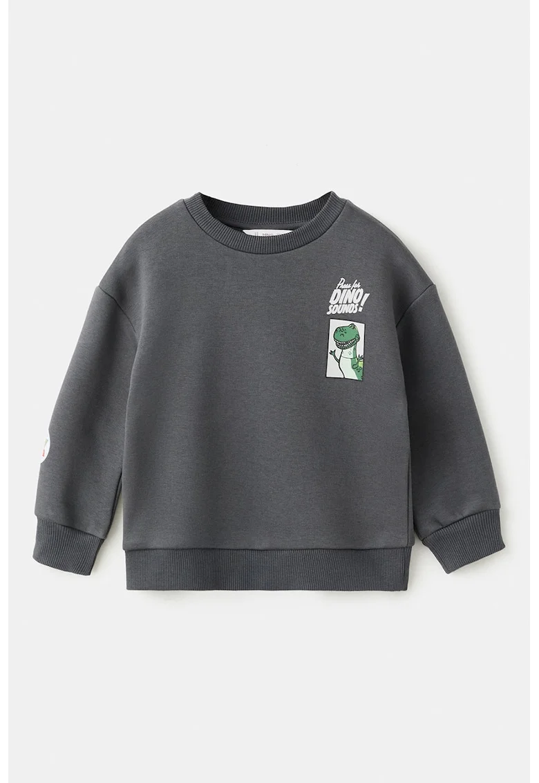 Bluza de trening din amestec de bumbac cu model grafic si imprimeu text, Verde/Gri antracit