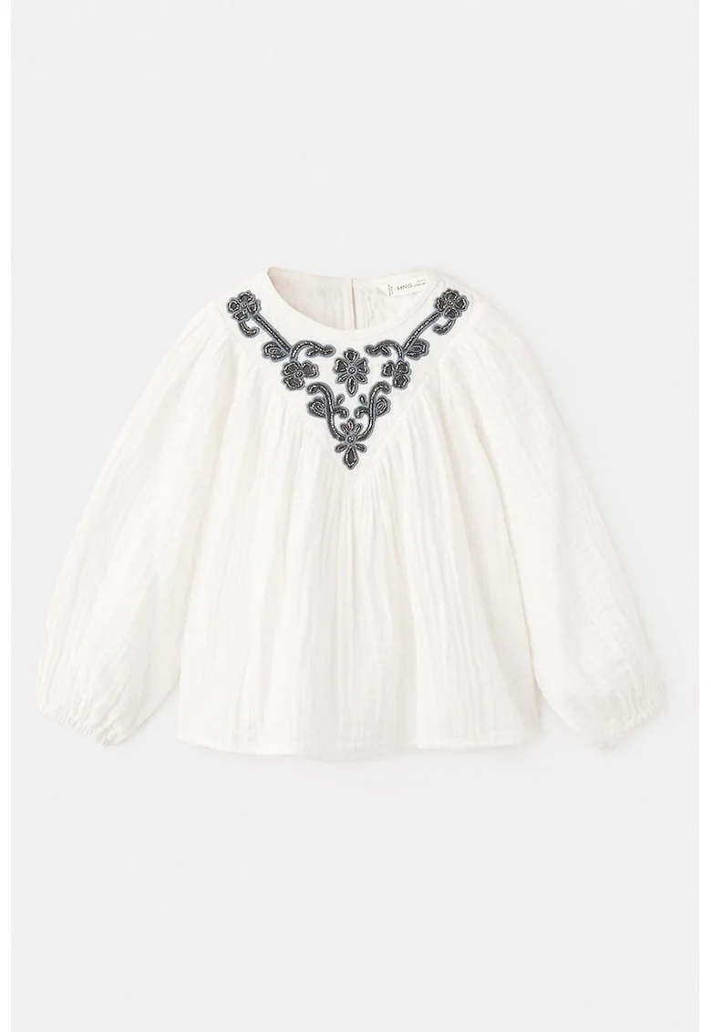 Bluza din bumbac cu broderie si aplicatii, Alb/Gri inchis