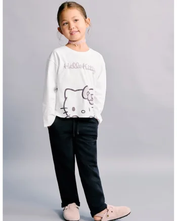 Bluza din bumbac cu imprimeu Hello Kitty, Alb/Lila