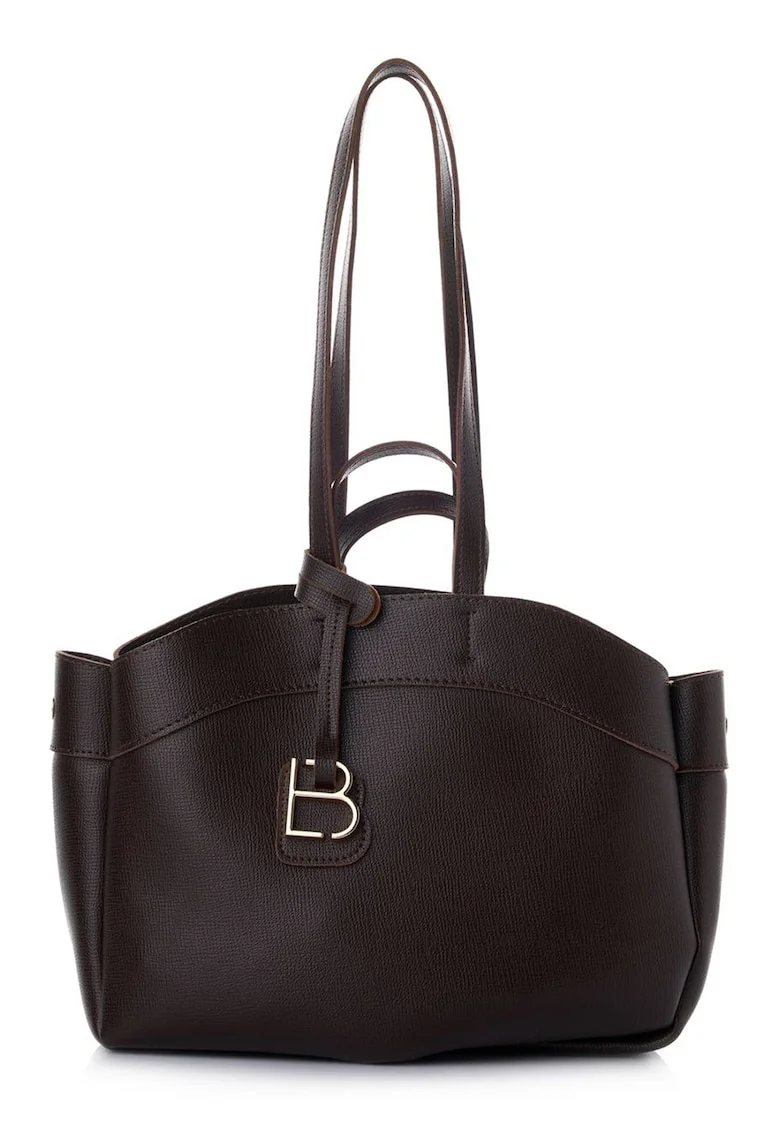 Geanta tote din piele ecologica cu barete multiple, Maro inchis, 23 x 35 x 15 cm