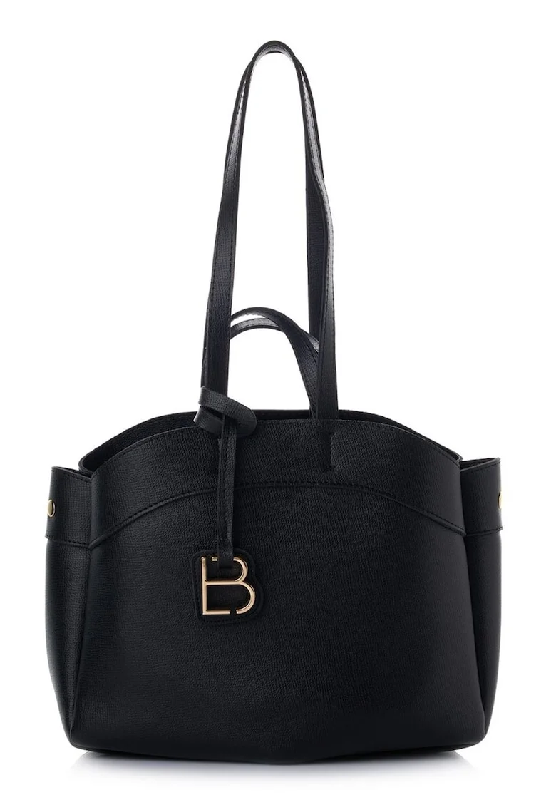 Geanta tote din piele ecologica cu barete multiple, Negru, 23 x 35 x 15 cm