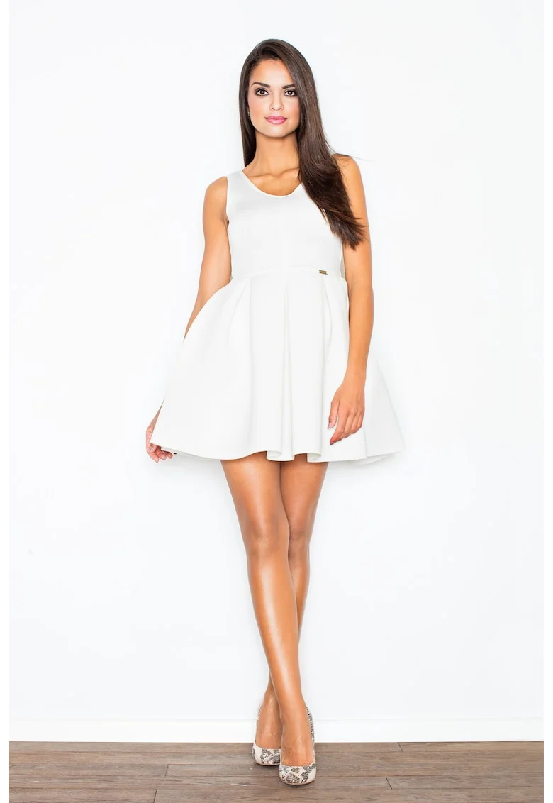Rochie evazata  M344, alb, poliester, maneci scurte, Alb