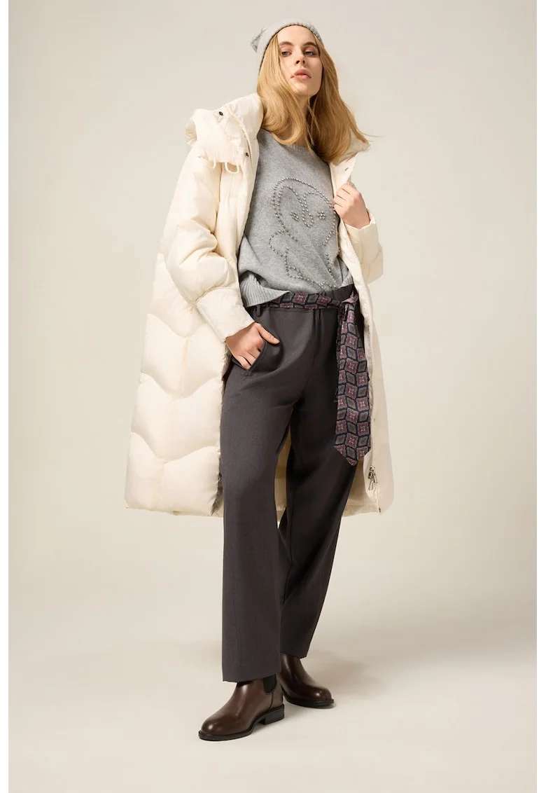 Pantaloni cu cordon cu model, Gri inchis