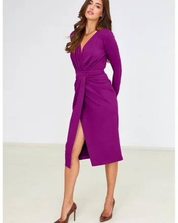 Rochie midi drapata cu o curea detasabila asortata, Violet