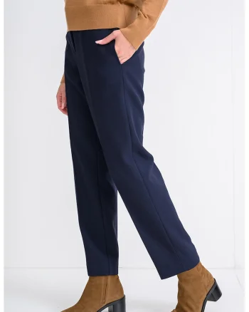 Pantaloni cu croiala dreapta si talie medie, Bleumarin