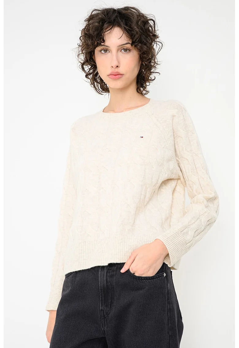 Pulover din lana cu design torsade, Bej