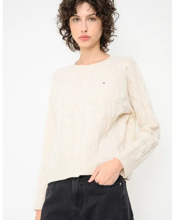 Pulover din lana cu design torsade, Bej