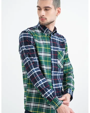 Camasa din bumbac cu model in carouri, Alb/Galben/Verde inchis