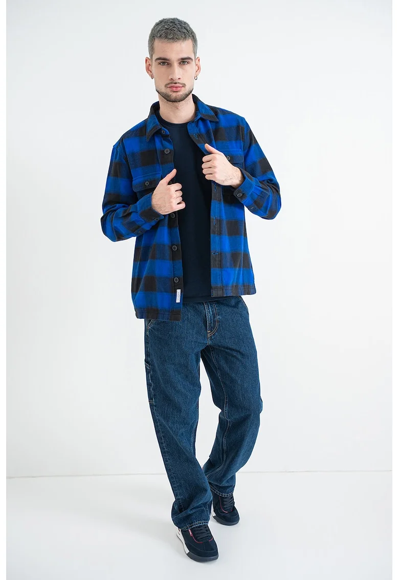 Camasa relaxed-fit din flanel cu model in carouri, Negru/Albastru