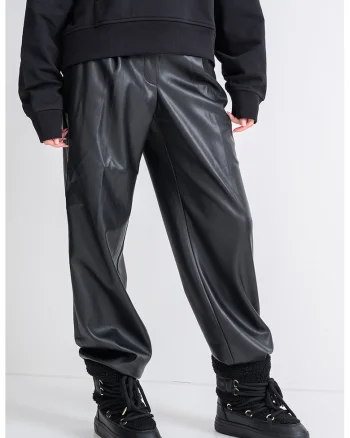 Pantaloni drepti din piele ecologica, Negru