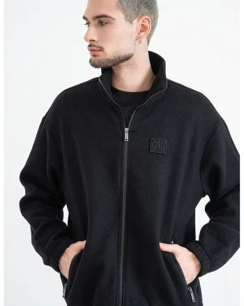 Bluza de trening din amesstec de lana cu fermoar, Negru