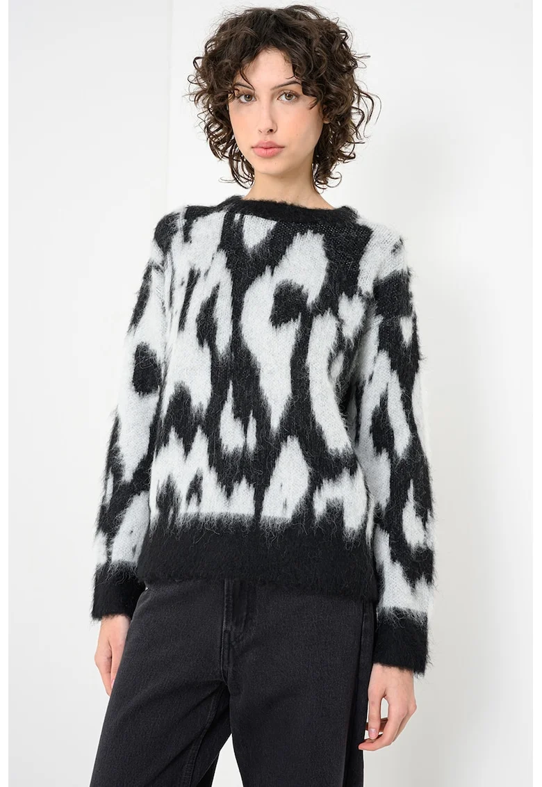 Pulover din amestec de lana si lana alpaca, Alb/Negru