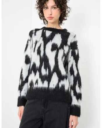 Pulover din amestec de lana si lana alpaca, Alb/Negru