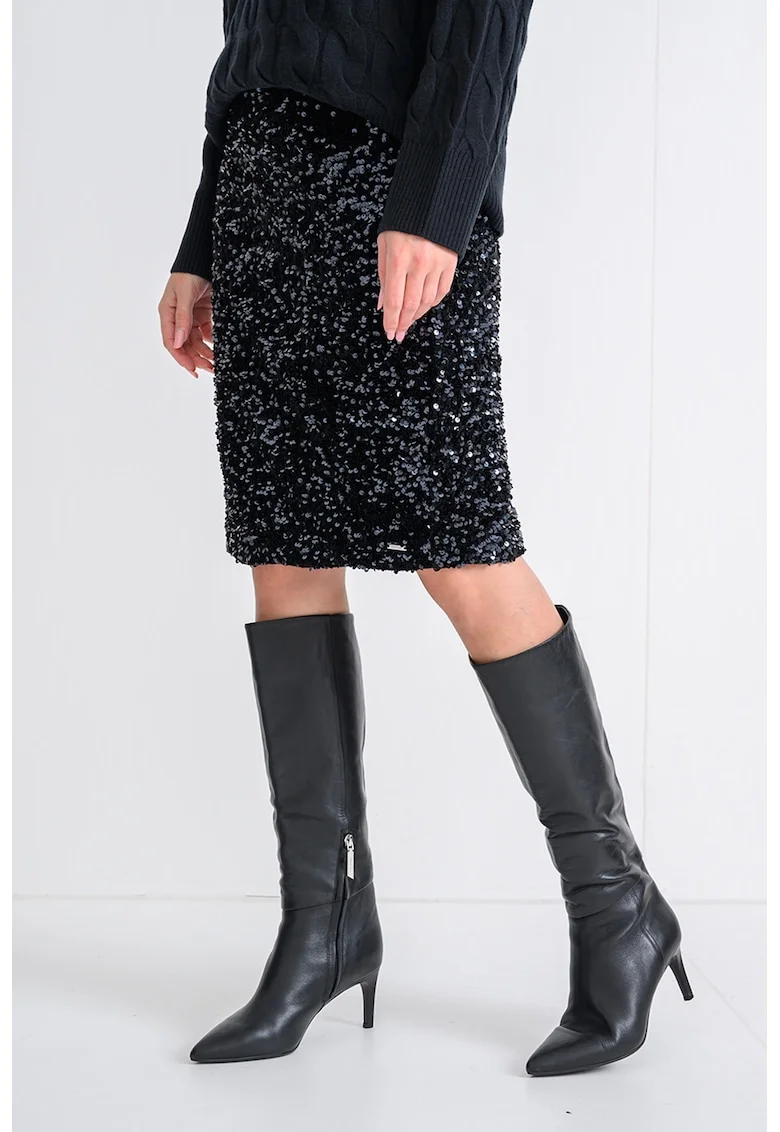 Fusta midi cu croiala dreapta si paiete, Multicolor