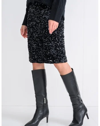 Fusta midi cu croiala dreapta si paiete, Multicolor