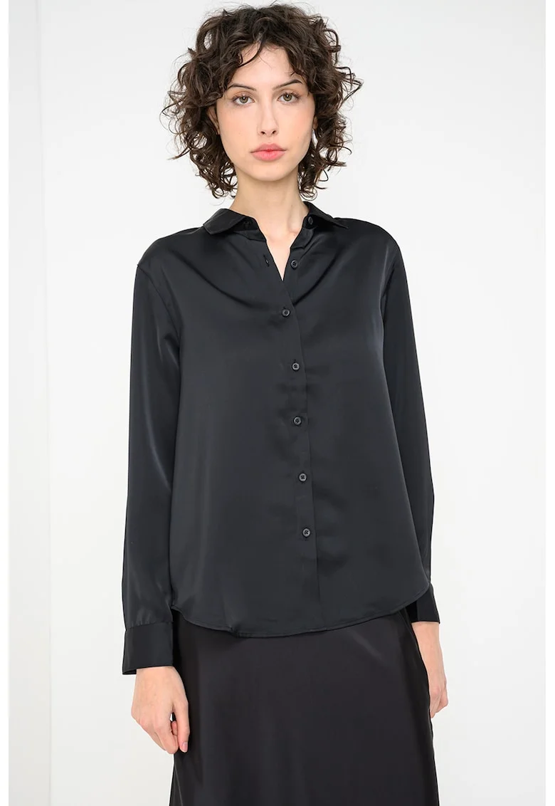 Camasa din satin cu maneca lunga, Negru