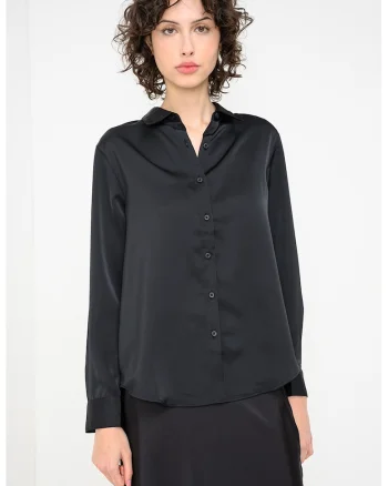 Camasa din satin cu maneca lunga, Negru