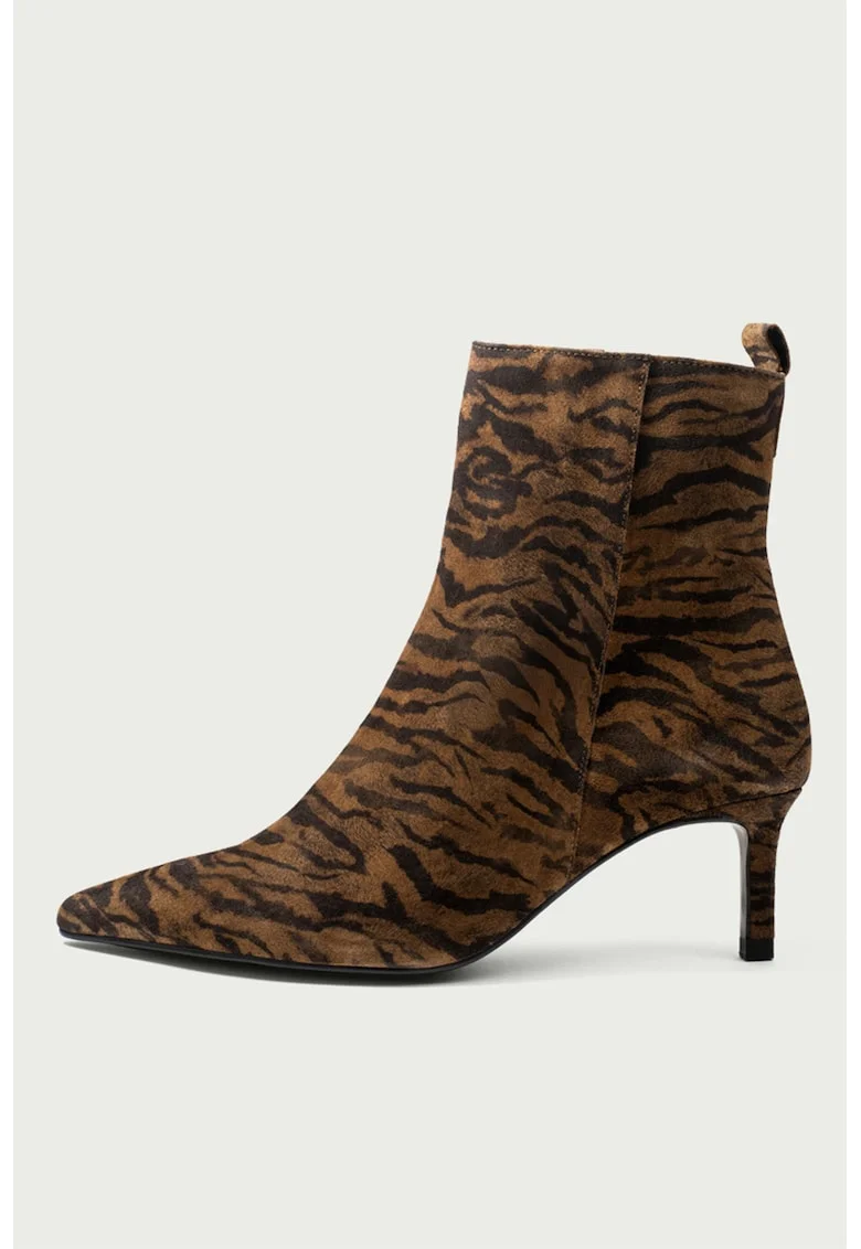 Cizme cu toc kitten si animal print, Negru/Caramel