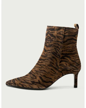 Cizme cu toc kitten si animal print, Negru/Caramel