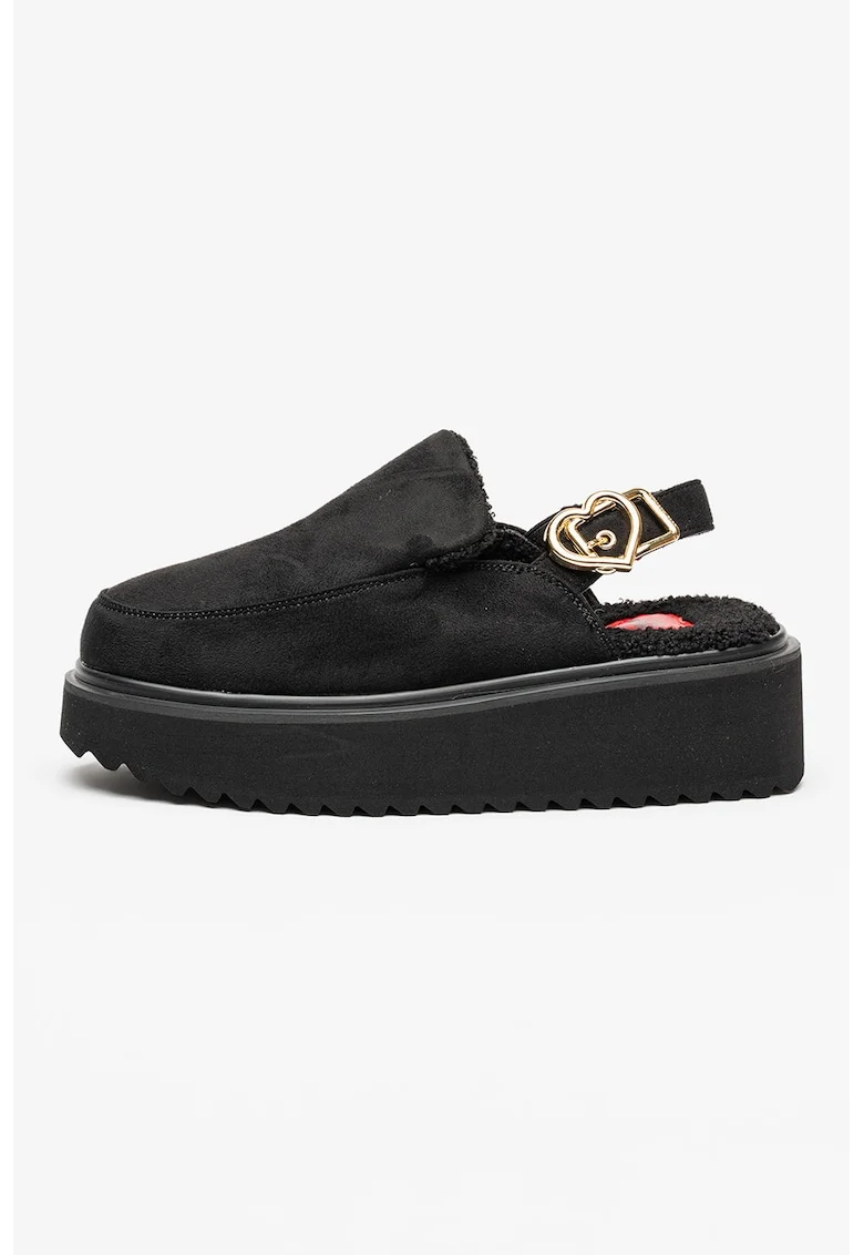 Papuci flatform cu catarama metalica, Negru